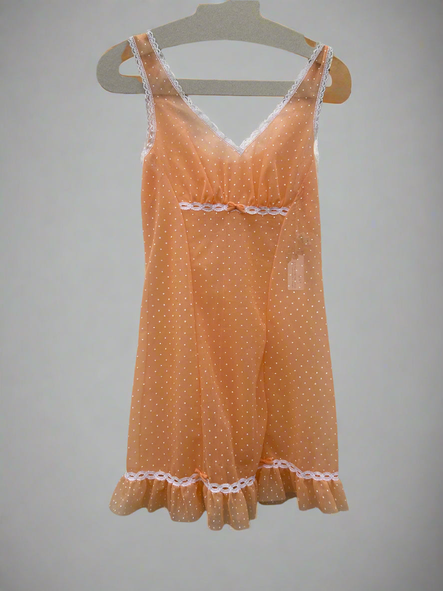 Vintage Pink/orange sheer mini slip dress, 6